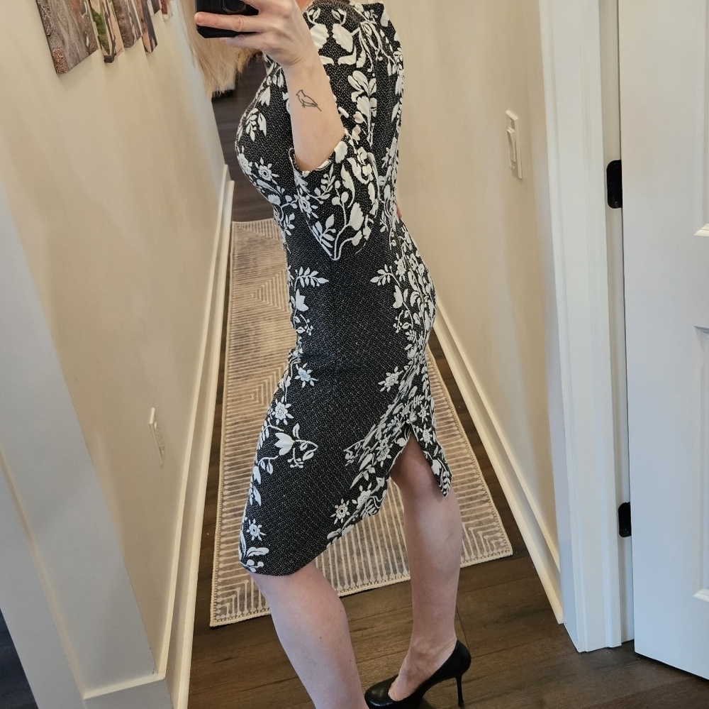 Eliza J Embroidered Black and White Floral Dress - Size 2 - Picture 3 of 16